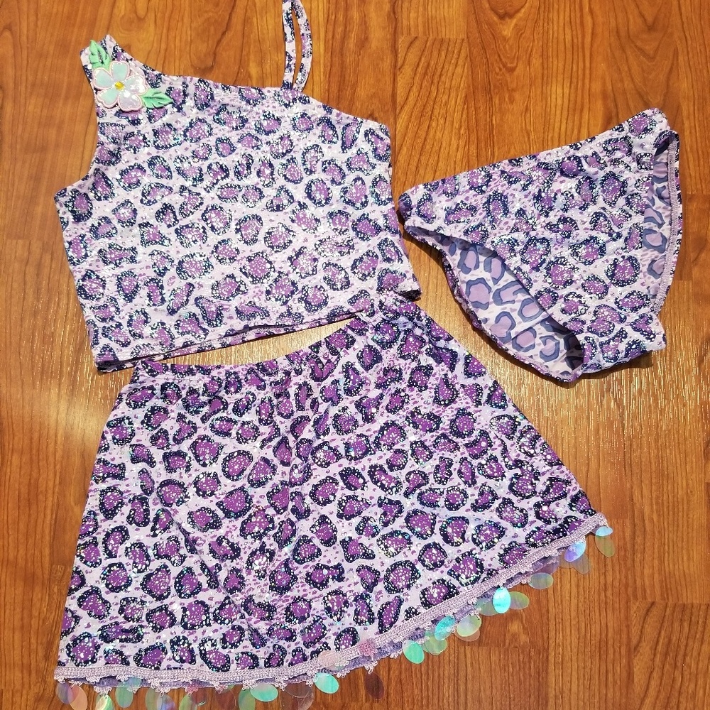 NEW Girls 3 piece tankini purple leopard size 10